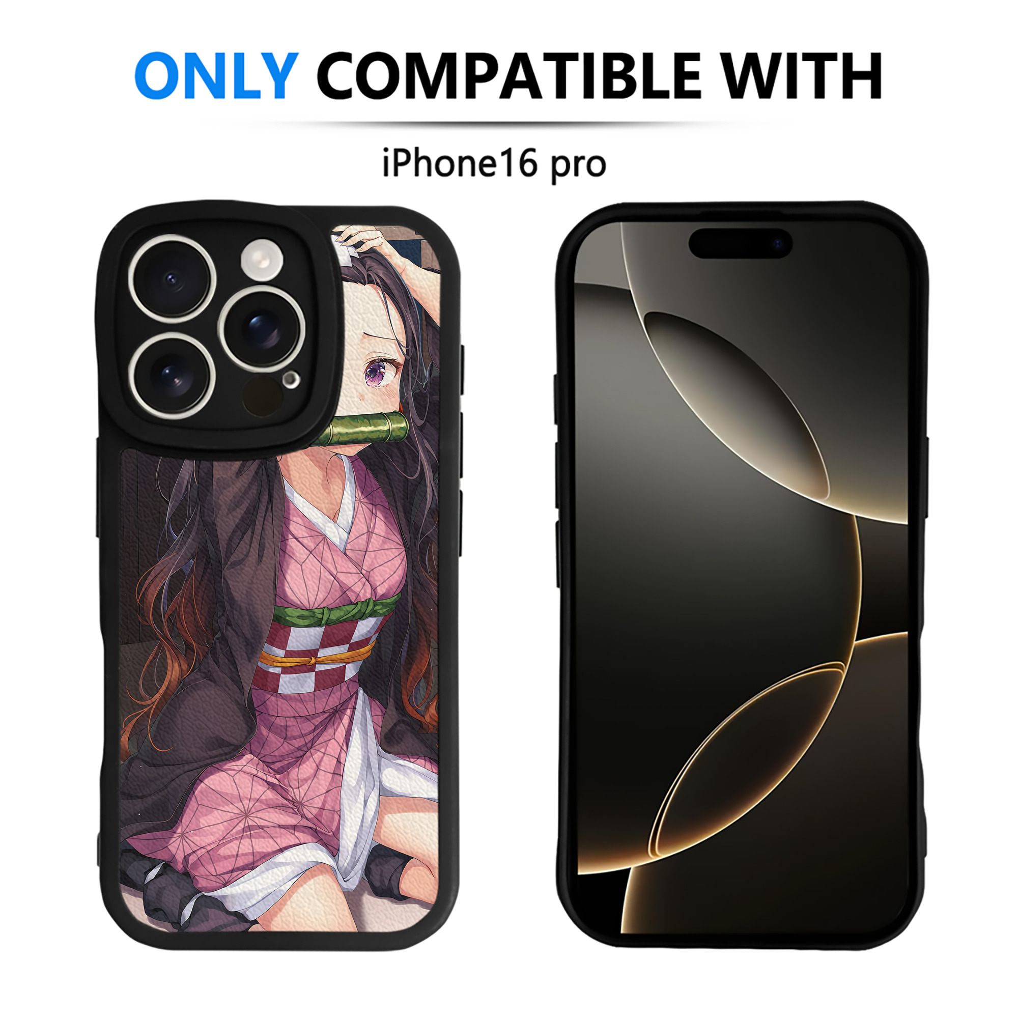 （画像用） 鬼滅の刃（きめつのやいば）竈門 禰󠄀豆子／かまど ねずこ Kamado Nezuko 【iPhone 16シリーズ対応】シリコンスマホケース（レザー調） 材質：シリコン